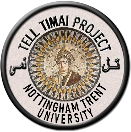 Tell Timai Archaeological Project Patch showing the famous circular mosaic of Arsinoe the Second's head wearing a trireme ship as a hat from the Alexandria Museum.